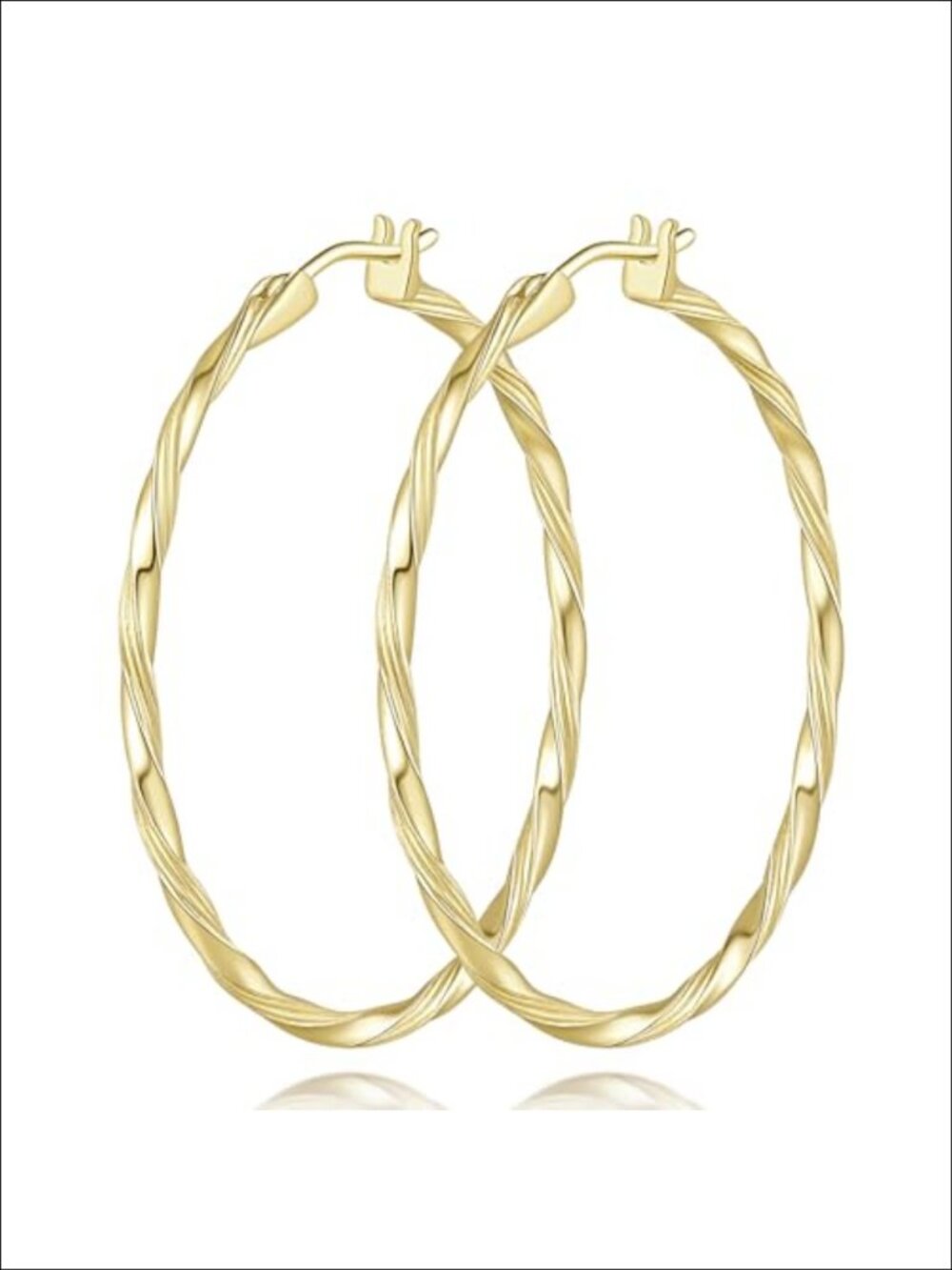 14k Gold Plated Twisted Hoop Earrings 40mm Push Back
